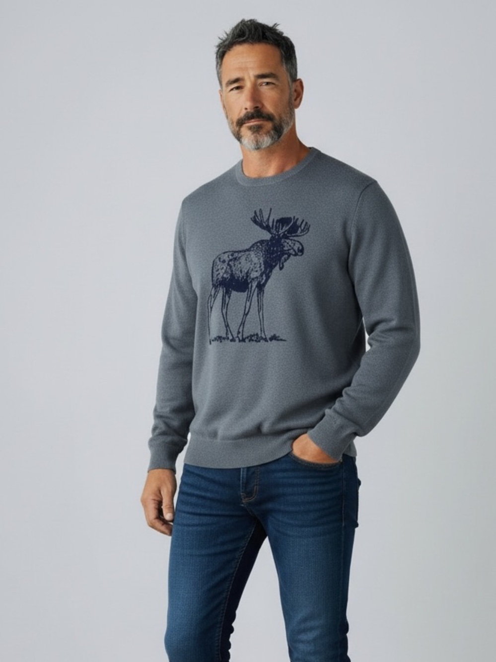 GUC Nordstrom 1901 Men’s Gray Crewneck Sweater with Moose Sz. L